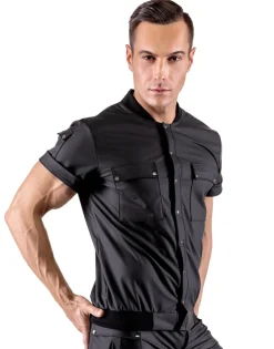 Herren-Hemd im Blouson-Style mit Taschen im edlem Mattlook mit durchgehender Druckknopfleiste