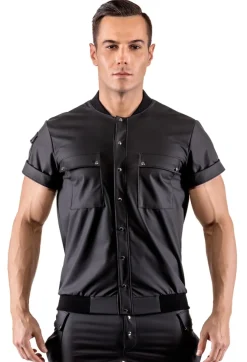 Herren-Hemd im Blouson-Style mit Taschen im edlem Mattlook mit durchgehender Druckknopfleiste