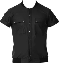 Herren-Hemd im Blouson-Style mit Taschen im edlem Mattlook mit durchgehender Druckknopfleiste