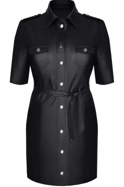 Kleid im Wetlook mit Gürtel und Brusttaschen