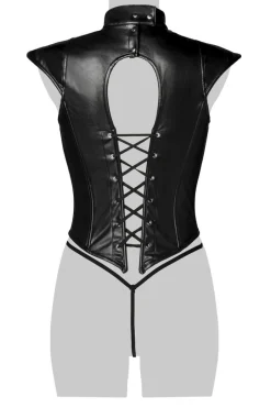 Kunstleder Corsage mit String schwarz 15319