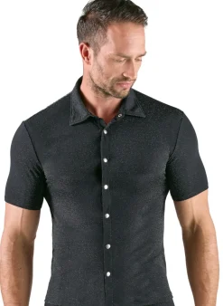 Kurzarm Hemd mit Glitzer Effekt