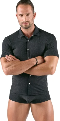 Kurzarm Hemd mit Glitzer Effekt