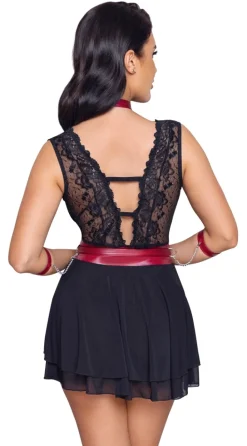 kurzes Babydoll aus zarter Spitze und Powernet im edlen Matlook