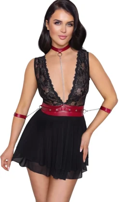 kurzes Babydoll aus zarter Spitze und Powernet im edlen Matlook