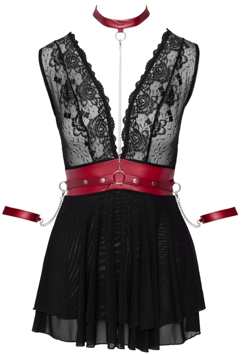 kurzes Babydoll aus zarter Spitze und Powernet im edlen Matlook