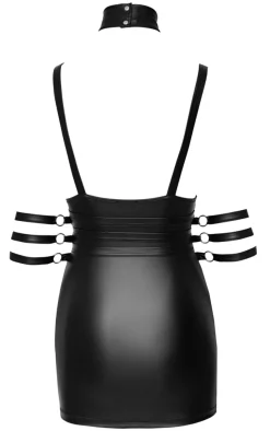 Kurzes Minikleid im edlen Mattlook mit 4 Fesselriemen und abnehmbarem Halsband mit Brustgurt