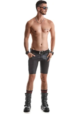 Lange Wetlook Herren-Shorts Slim-Fit Gürtelschnallen
