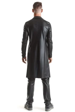 Langer Wetlook Herrenmantel Clubwear Lederimitatmantel