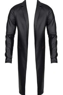 Langer Wetlook Herrenmantel Clubwear Lederimitatmantel