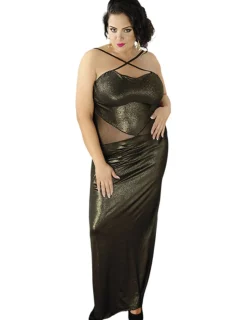 langes Wetlook-Kleid C/4001 gold