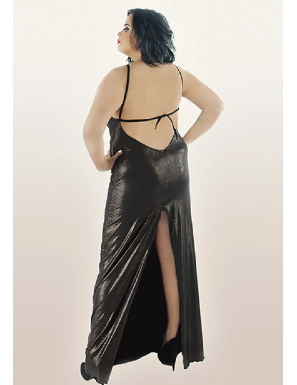 langes Wetlook-Kleid C/4001 gold