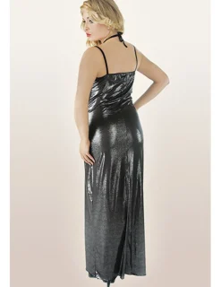 langes Wetlook-Kleid M/1069 silber