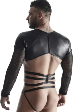 Langärmliges Wetlook Shirt mit Harness Clubwear T-Shirt