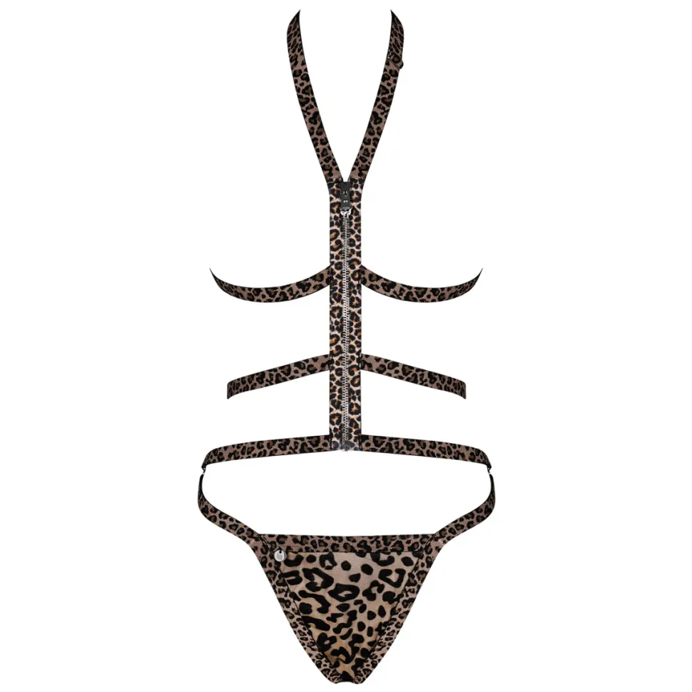 Leoparden Look Dessous-Set Neckholder String Riemen
