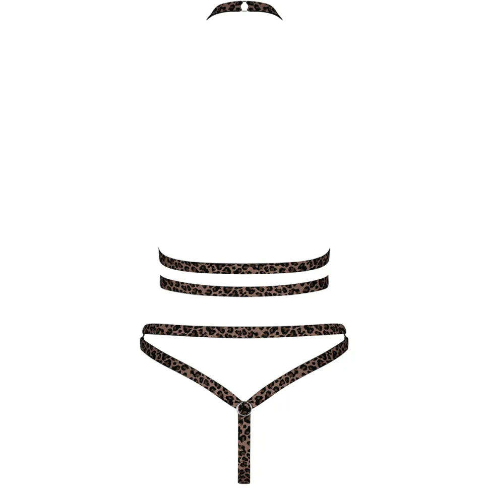 Leoparden Look Dessous-Set Neckholder String Riemen