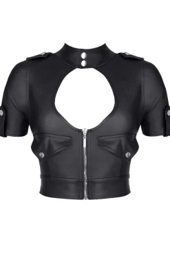 Mattlook Top mit Reißverschluss aus elastischem, weichen Kunstleder