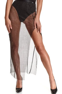 Maxirock aus Netzstoff mit silbernem Schimmer