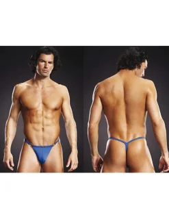 Microfiber V-String + Metal Rings blau