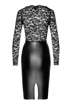 Midikleid aus Spitze und Wetlook in Schwarz
