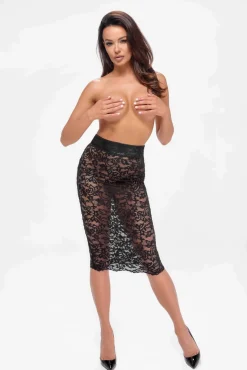 Midirock aus Spitze mit Schnürung