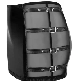 Minirock Wetlook mit Schnallen & Netzeinsätzen