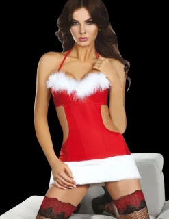 Neckholder Weihnachts-Kleid Santas Coming in rot/weiß