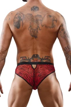 Netz Slip im Zebramuster im Ouvert Stil mit Lackeinsatz