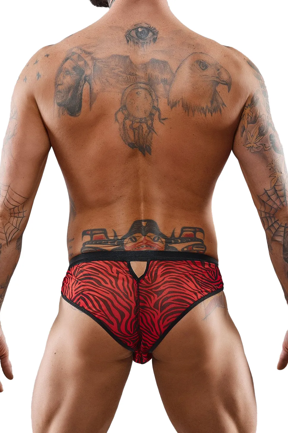 Netz Slip im Zebramuster im Ouvert Stil mit Lackeinsatz