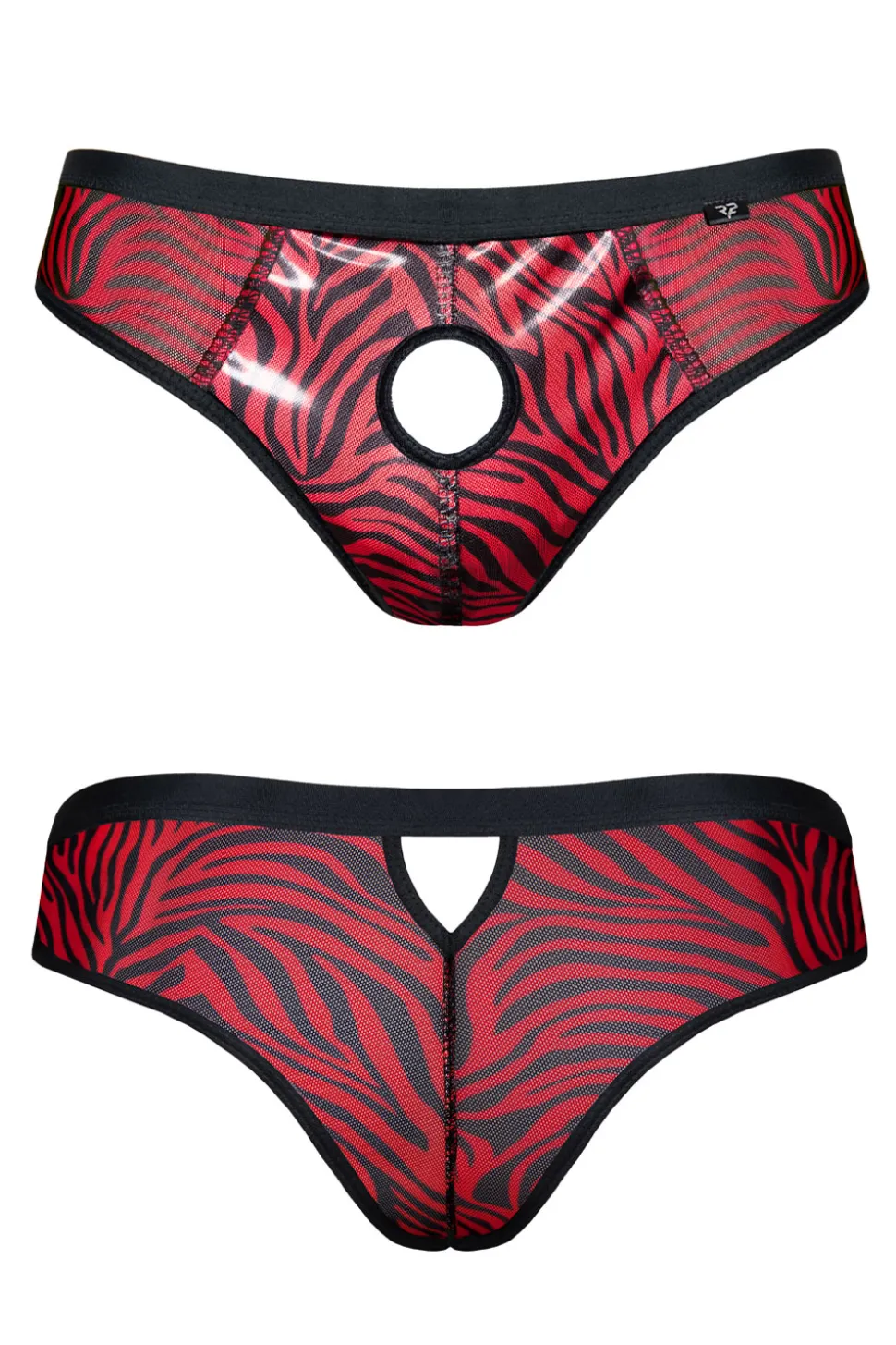 Netz Slip im Zebramuster im Ouvert Stil mit Lackeinsatz