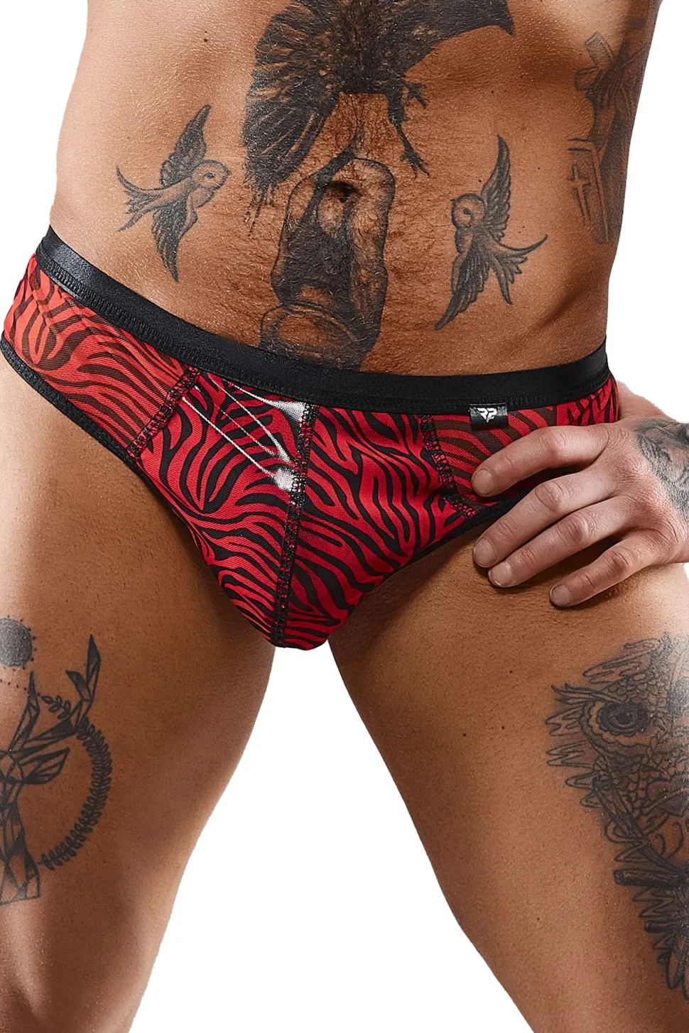 Netz Slip im Zebramuster mit Lackeinsatz