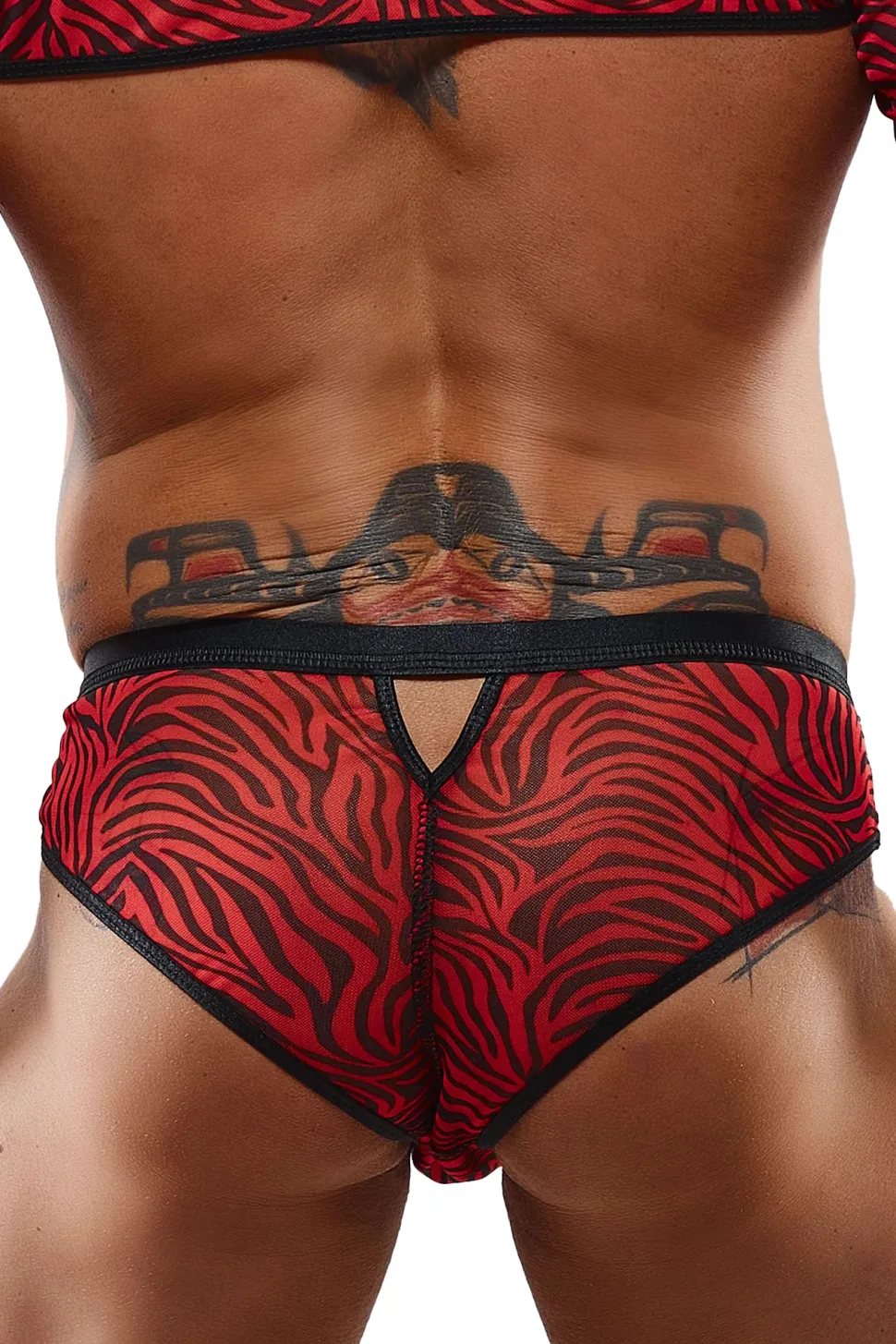 Netz Slip im Zebramuster mit Lackeinsatz