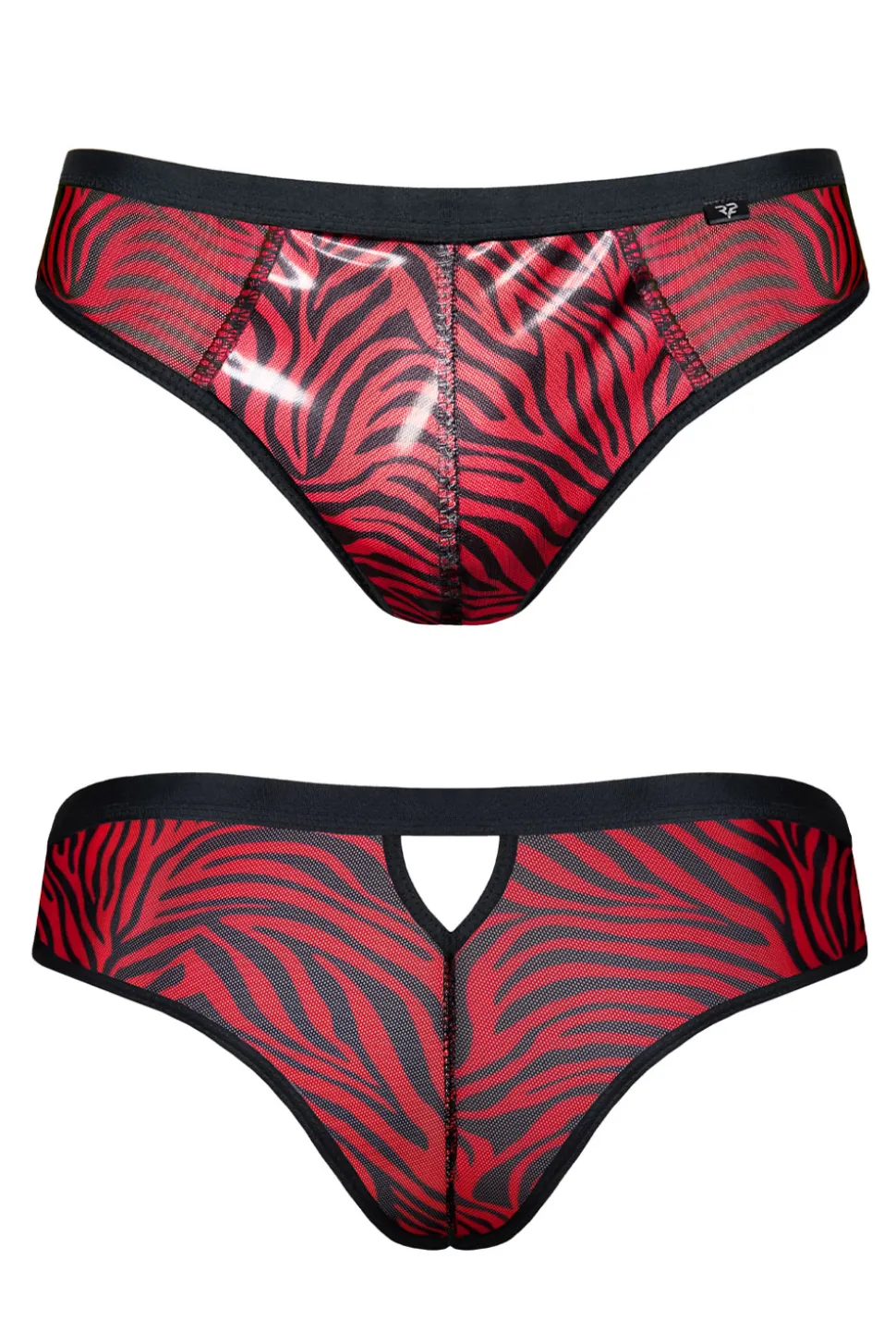 Netz Slip im Zebramuster mit Lackeinsatz