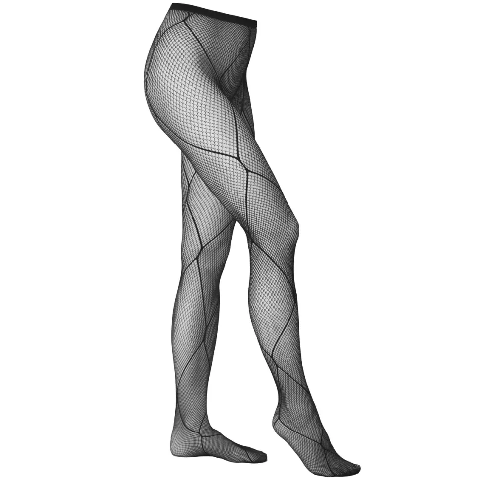 Netzstrumpfhose mit Linien Fishnet Strumpfhose Gummibund