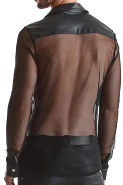 Netz-Wetlook Hemd Stehkragen Slim-Fit