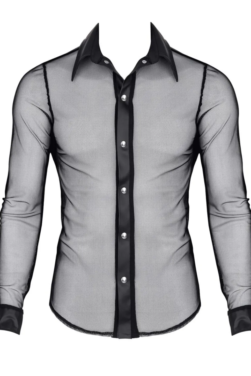 Netz-Wetlook Hemd Stehkragen Slim-Fit