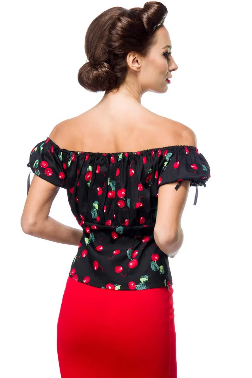 Oberteil mit Kirschenmuster schulterfrei