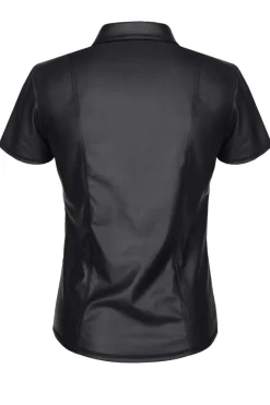 Polo Shirt aus dehnbarem Wetlook Kragen Ziernähte