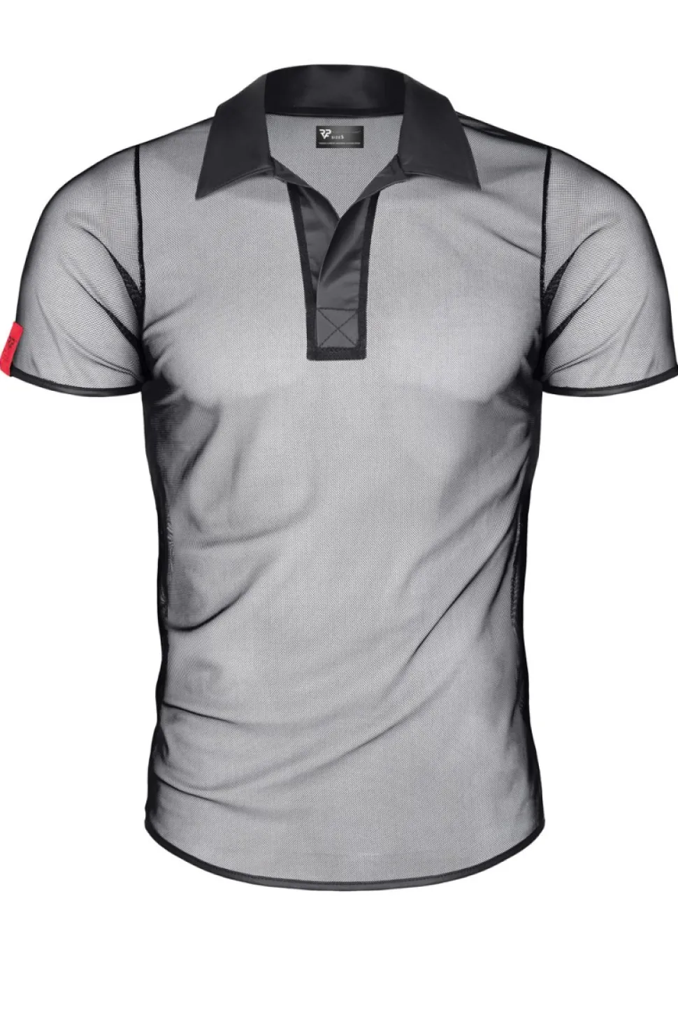 Polo Shirt aus elastischem Mesh Wetlook Kragen Steppnähte