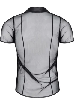 Polo Shirt aus elastischem Mesh Wetlook Kragen Steppnähte