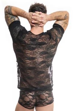 Romance T-Shirt aus Spitze in Schwarz