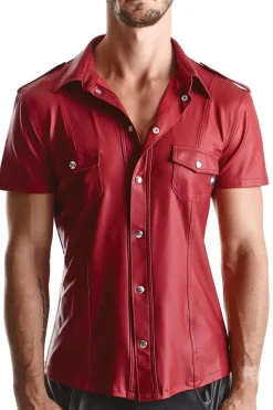 Rotes Wetlook Hemd im Slim-Fit