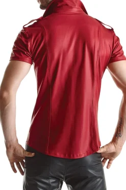 Rotes Wetlook Hemd im Slim-Fit
