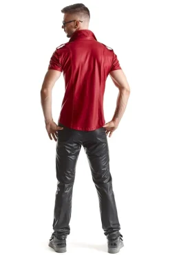 Rotes Wetlook Hemd im Slim-Fit