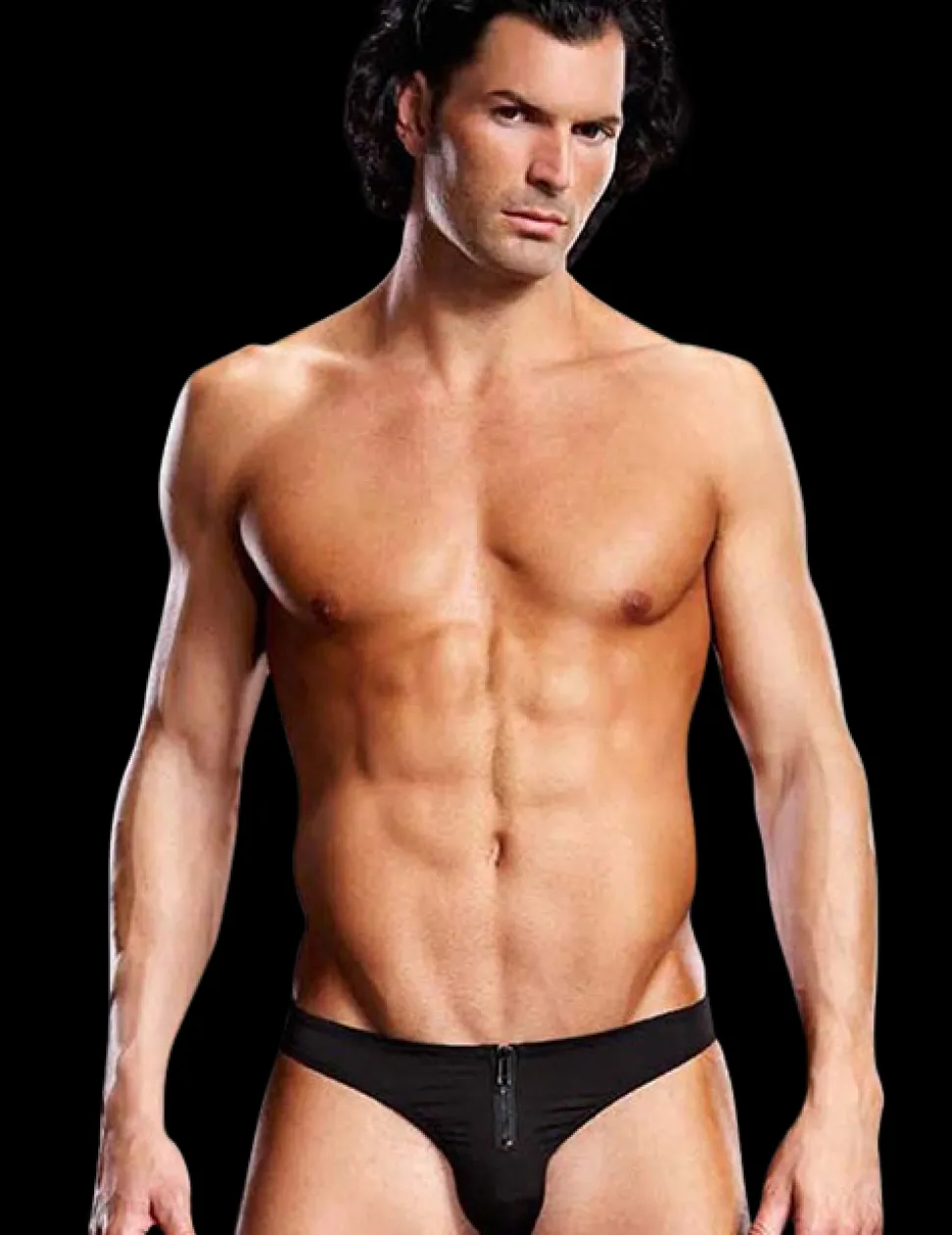 schwarzer Slip mit Reissverschluss