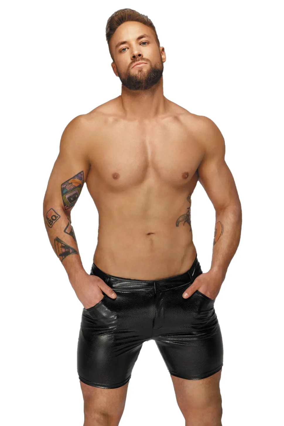 Snake Wetlook Shorts mit feinen Details