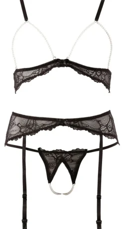 Spitzen Straps Set Ouvert mit Perlen