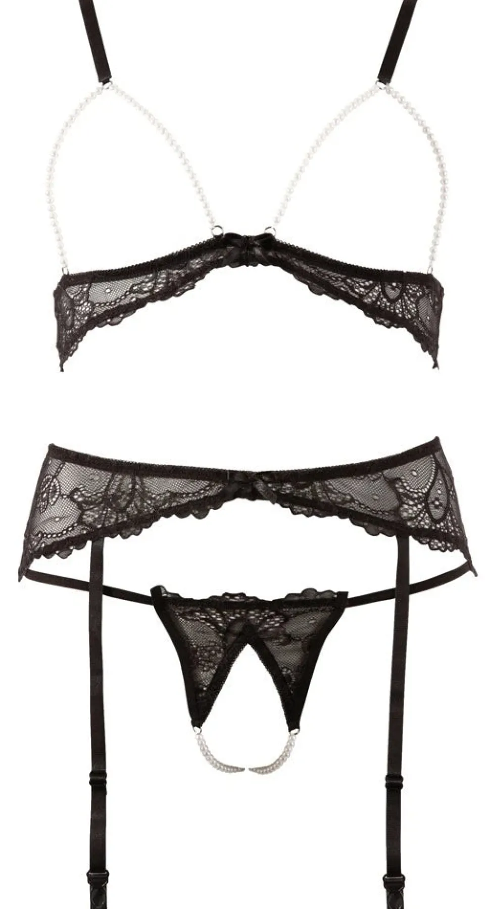 Spitzen Straps Set Ouvert mit Perlen