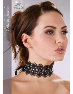 Stickereihalsband mit Strass schwarz