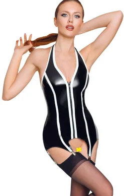 Strapshemd aus Lack Wetlook gestreift